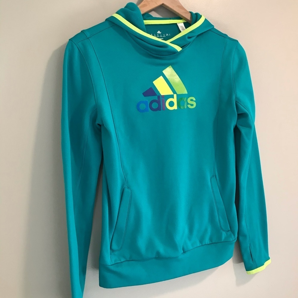 Adidas Climawarm Teal Trefoil Hoodie Sweatshirt - Picture 2 of 14